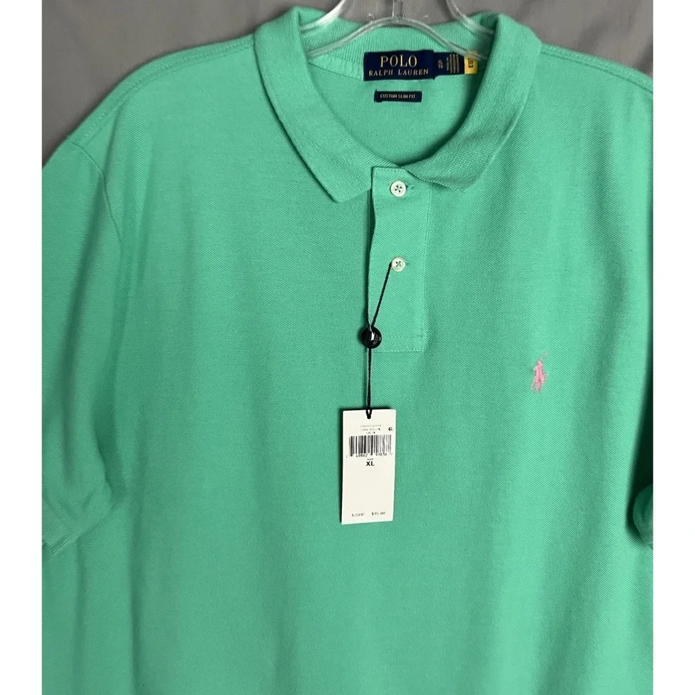 Polo Ralph Lauren Mens XL Custom Slim Fit Polo Shirt Mint Green 100% Cotton NWT